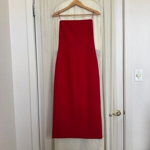 Zara Red Midi Strapless Sheath Dress Large